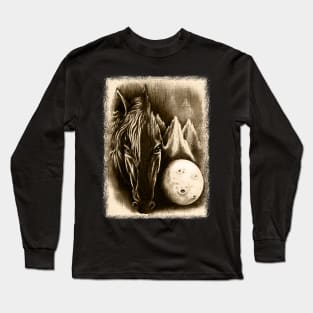 The Dark Side - Surreal Black Horse and Moon Long Sleeve T-Shirt